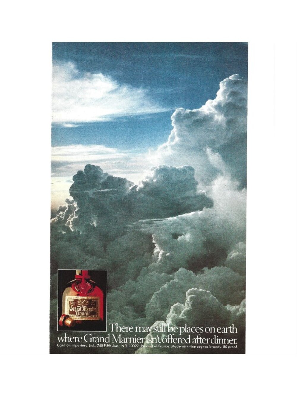 Print Ad Grand Marnier Liqueur Cognac Brandy Vintage 1970s Sky Clouds Sky Bar
